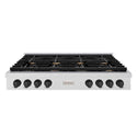 ZLINE 48 in. Autograph Edition Paramount Gas Rangetop with 8 Burners and Porcelain Cooktop in Satin Stainless Steel with Matte Black Accents, Open Box-Good Condition
