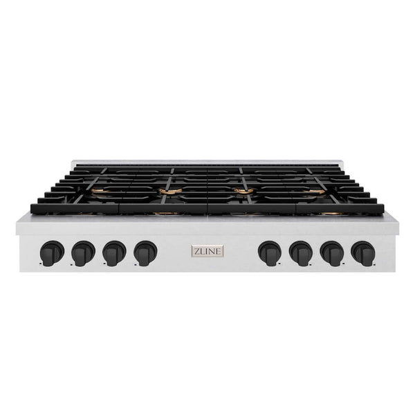 ZLINE 48 in. Autograph Edition Paramount Gas Rangetop with 8 Burners and Porcelain Cooktop in Satin Stainless Steel with Matte Black Accents, Open Box-Good Condition