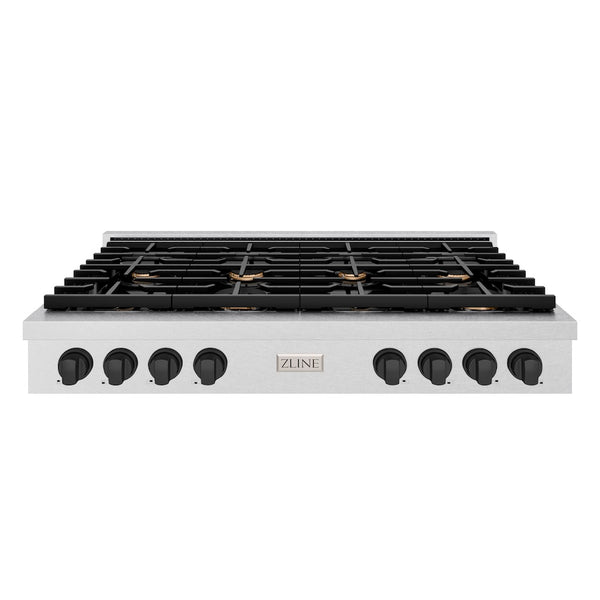 ZLINE 48 in. Autograph Edition Paramount Gas Rangetop with 8 Burners and Porcelain Cooktop in Satin Stainless Steel with Matte Black Accents, Open Box-Great Condition