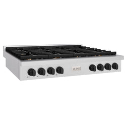 ZLINE 48 in. Autograph Edition Paramount Gas Rangetop with 8 Burners and Porcelain Cooktop in Satin Stainless Steel with Matte Black Accents, Open Box-Great Condition