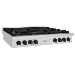 ZLINE 48 in. Autograph Edition Paramount Gas Rangetop with 8 Burners and Porcelain Cooktop in Satin Stainless Steel with Matte Black Accents (SRTSZ-48-MB)