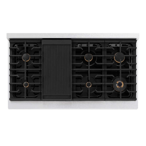 ZLINE 48 in. Autograph Edition Paramount Gas Rangetop with 8 Burners and Porcelain Cooktop in Satin Stainless Steel with Matte Black Accents, Open Box-Good Condition