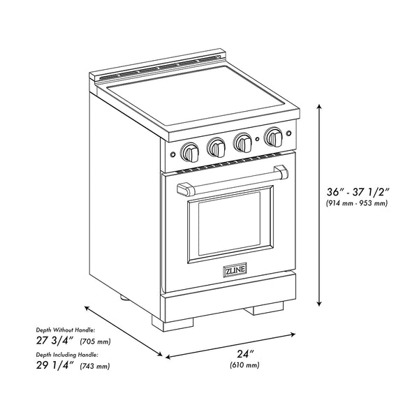 ZLINE 24 in. 3.2 cu. ft. Paramount Induction Range with 3 Element Cooktop and Electric Convection Oven in Stainless Steel with Black Matte Door (SINR-BLM-24)