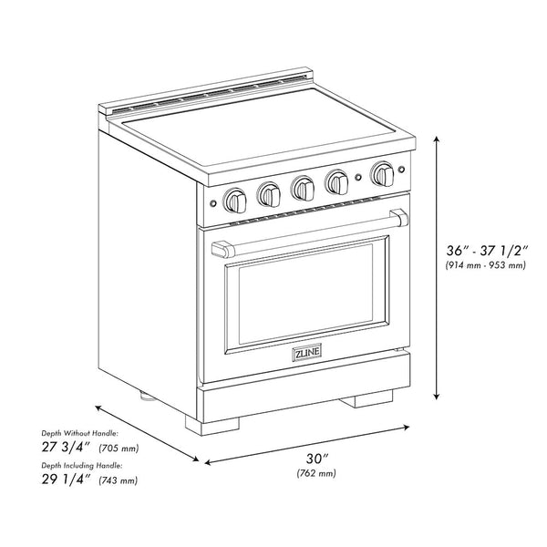 ZLINE Autograph Edition 30 in. 4.2 cu. ft. Paramount Induction Range with 4 Element Cooktop and Electric Convection Oven in Satin Stainless Steel with Polished Gold Accents, Open Box-Good Condition