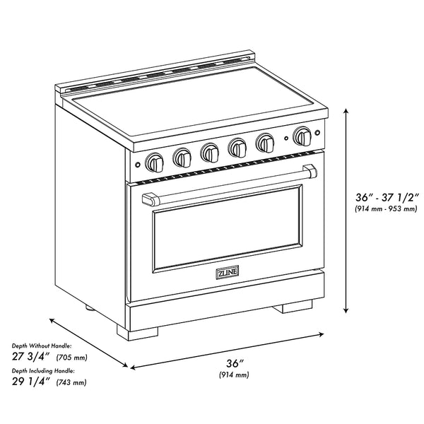 ZLINE Autograph Edition 36 in. 5.2 cu. ft. Paramount Induction Range with 5 Element Cooktop and Electric Convection Oven in Satin Stainless Steel with White Matte Door and Matte Black Accents, Open Box-Great Condition