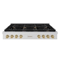ZLINE 48 in. Autograph Edition Paramount Gas Rangetop with 8 Burners and Porcelain Cooktop in Stainless Steel with Champagne Bronze Accents, Open Box-Great Condition