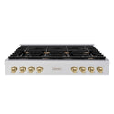 ZLINE 48 in. Autograph Edition Paramount Gas Rangetop with 8 Burners and Porcelain Cooktop in Stainless Steel with Champagne Bronze Accents, Open Box-Good Condition