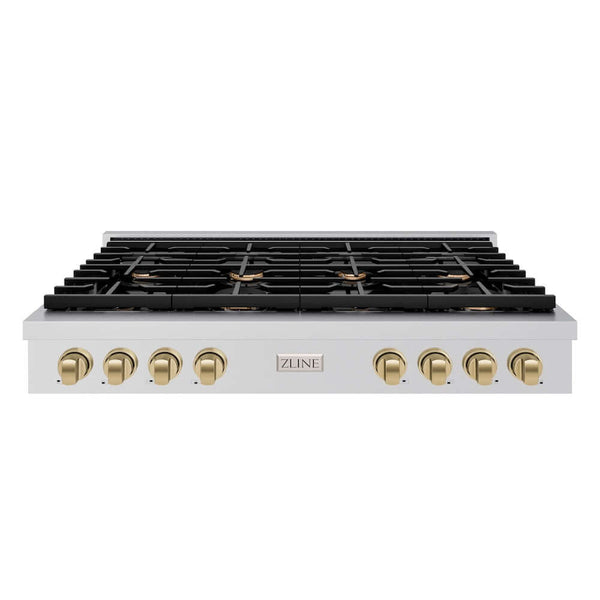 ZLINE 48 in. Autograph Edition Paramount Gas Rangetop with 8 Burners and Porcelain Cooktop in Stainless Steel with Champagne Bronze Accents, Open Box-Good Condition