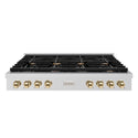 ZLINE 48 in. Autograph Edition Paramount Gas Rangetop with 8 Burners and Porcelain Cooktop in Stainless Steel with Polished Gold Accents, Open Box-Great Condition