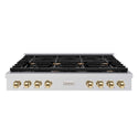 ZLINE 48 in. Autograph Edition Paramount Gas Rangetop with 8 Burners and Porcelain Cooktop in Stainless Steel with Polished Gold Accents, Open Box-Good Condition