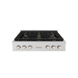 ZLINE 36 in. Paramount Gas Rangetop with 6 Brass Burners and Porcelain Cooktop in Stainless Steel (SRT-BR-36)