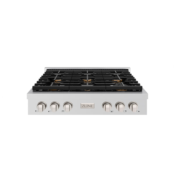 ZLINE 36 in. Paramount Gas Rangetop with 6 Brass Burners and Porcelain Cooktop in Stainless Steel (SRT-BR-36)