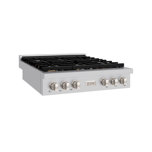 ZLINE 36 in. Paramount Gas Rangetop with 6 Brass Burners and Porcelain Cooktop in Stainless Steel (SRT-BR-36)