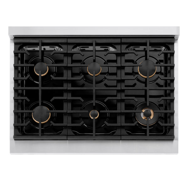 ZLINE 36 in. Paramount Gas Rangetop with 6 Brass Burners and Porcelain Cooktop in Stainless Steel (SRT-BR-36)