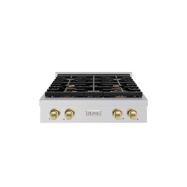 ZLINE Autograph Edition 30 in. Paramount Gas Rangetop with 4 Burners and Porcelain Cooktop in Stainless Steel with Champagne Bronze Accents, Open Box-Good Condition