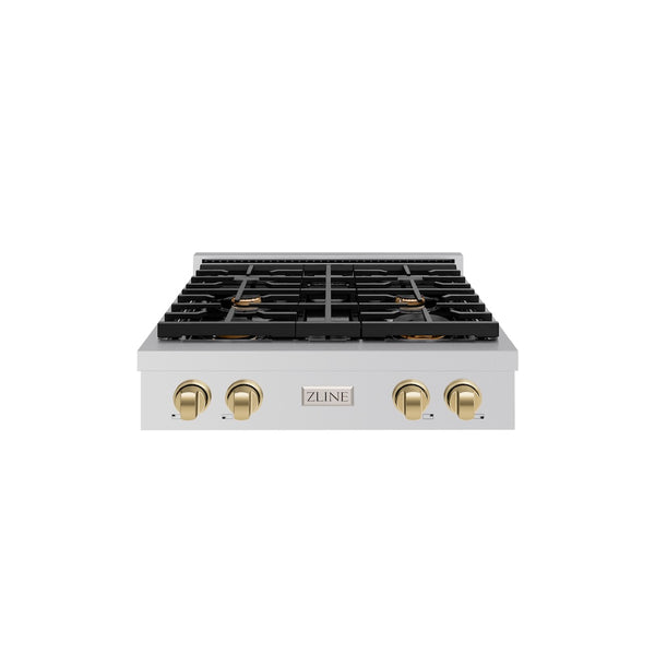 ZLINE Autograph Edition 30 in. Paramount Gas Rangetop with 4 Burners and Porcelain Cooktop in Stainless Steel with Champagne Bronze Accents, Open Box-Great Condition