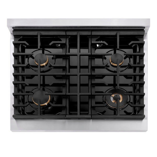 ZLINE Autograph Edition 30 in. Paramount Gas Rangetop with 4 Burners and Porcelain Cooktop in Stainless Steel with Champagne Bronze Accents, Open Box-Great Condition