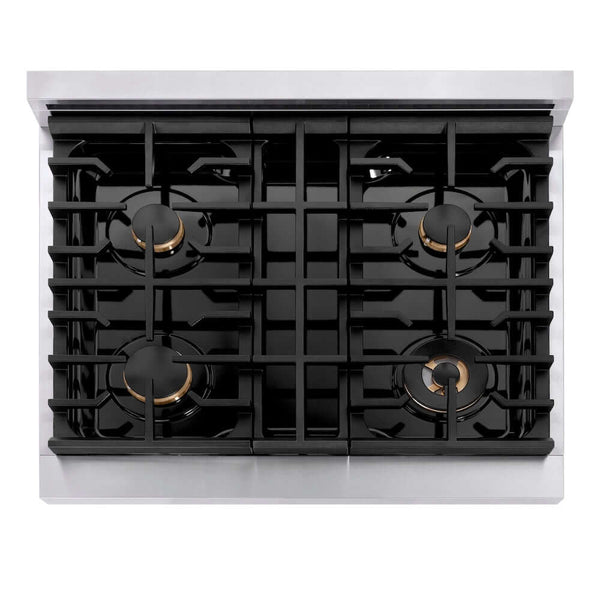 ZLINE Autograph Edition 30 in. Paramount Gas Rangetop with 4 Burners and Porcelain Cooktop in Stainless Steel with Champagne Bronze Accents, Open Box-Good Condition