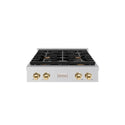 ZLINE Autograph Edition 30 in. Paramount Gas Rangetop with 4 Burners and Porcelain Cooktop in Stainless Steel with Polished Gold Accents, Open Box-Great Condition