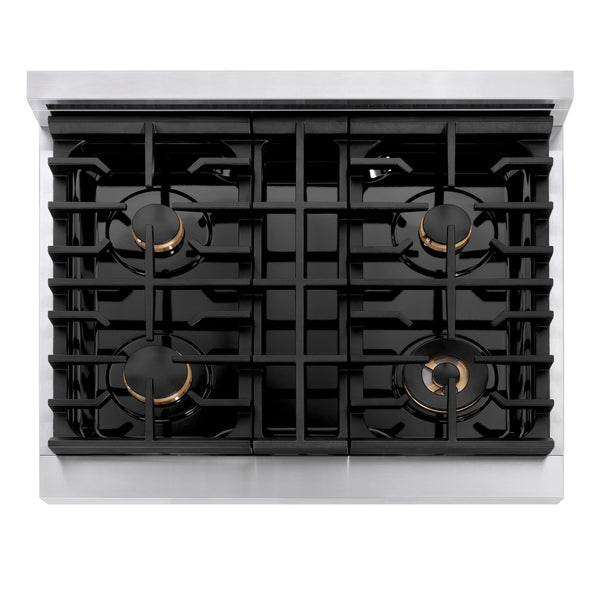 ZLINE 30 in. Autograph Edition Paramount Gas Rangetop with 4 Burners and Porcelain Cooktop in Stainless Steel with Polished Gold Accents (SRTZ-30-G)