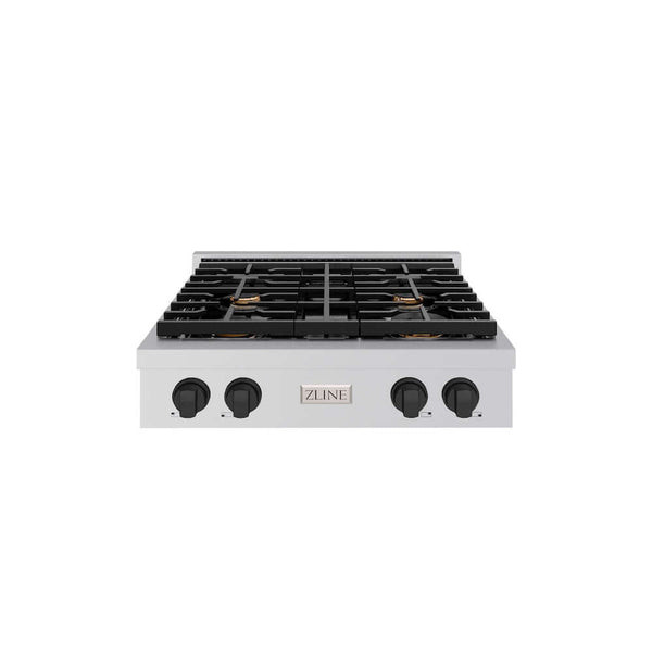 ZLINE Autograph Edition 30 in. Paramount Gas Rangetop with 4 Burners and Porcelain Cooktop in Stainless Steel with Matte Black Accents, Open Box-Good Condition