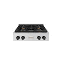 ZLINE Autograph Edition 30 in. Paramount Gas Rangetop with 4 Burners and Porcelain Cooktop in Stainless Steel with Matte Black Accents, Open Box-Great Condition