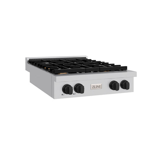 ZLINE Autograph Edition 30 in. Paramount Gas Rangetop with 4 Burners and Porcelain Cooktop in Stainless Steel with Matte Black Accents, Open Box-Great Condition