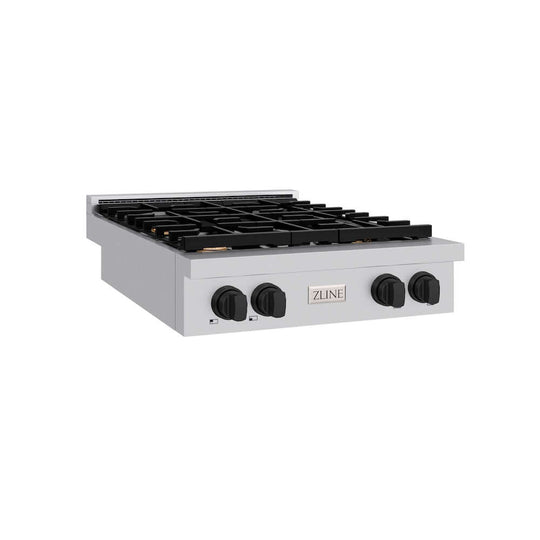ZLINE Autograph Edition 30 in. Paramount Gas Rangetop with 4 Burners and Porcelain Cooktop in Stainless Steel with Matte Black Accents, Open Box-Good Condition