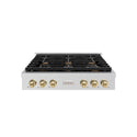 ZLINE Autograph Edition 36 in. Paramount Gas Rangetop with 6 Burners and Porcelain Cooktop in Stainless Steel with Champagne Bronze Accents, Open Box-Great Condition