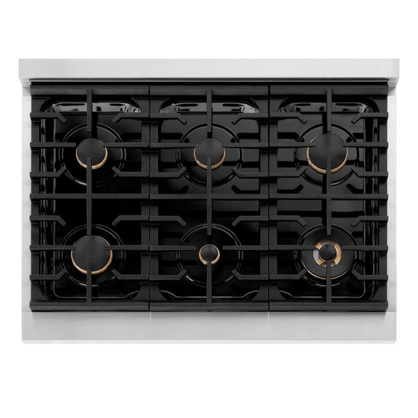 ZLINE Autograph Edition 36 in. Paramount Gas Rangetop with 6 Burners and Porcelain Cooktop in Stainless Steel with Champagne Bronze Accents, Open Box-Good Condition