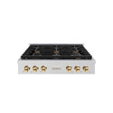 ZLINE Autograph Edition 36 in. Paramount Gas Rangetop with 6 Burners and Porcelain Cooktop in Stainless Steel with Polished Gold Accents, Open Box-Good Condition
