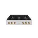 ZLINE Autograph Edition 36 in. Paramount Gas Rangetop with 6 Burners and Porcelain Cooktop in Stainless Steel with Polished Gold Accents, Open Box-Great Condition