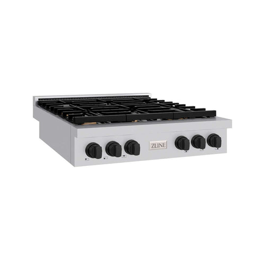ZLINE Autograph Edition 36 in. Paramount Gas Rangetop with 6 Burners and Porcelain Cooktop in Stainless Steel with Matte Black Accents, Open Box-Good Condition
