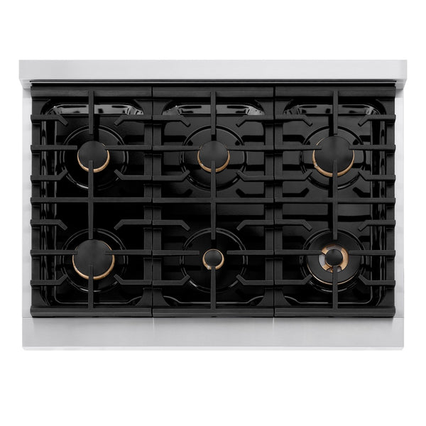 ZLINE Autograph Edition 36 in. Paramount Gas Rangetop with 6 Burners and Porcelain Cooktop in Stainless Steel with Matte Black Accents, Open Box-Great Condition