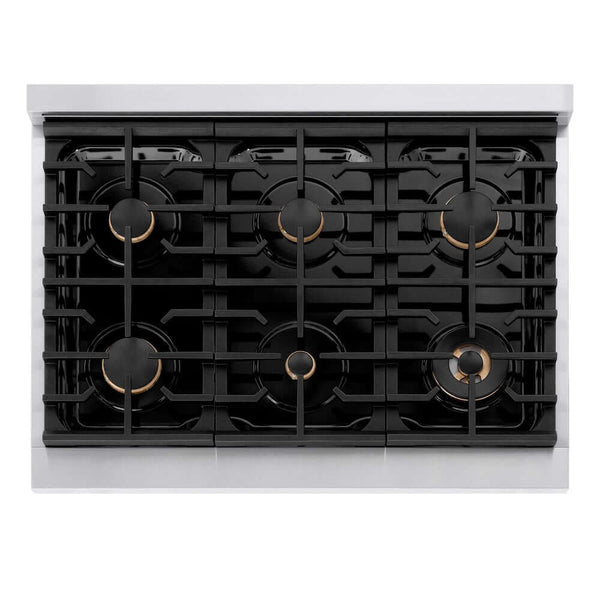 ZLINE Autograph Edition 36 in. Paramount Gas Rangetop with 6 Burners and Porcelain Cooktop in Stainless Steel with Matte Black Accents, Open Box-Good Condition