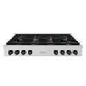 ZLINE 48 in. Autograph Edition Paramount Gas Rangetop with 8 Burners and Porcelain Cooktop in Stainless Steel with Matte Black Accents, Open Box-Great Condition