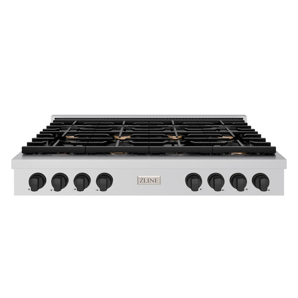 ZLINE 48 in. Autograph Edition Paramount Gas Rangetop with 8 Burners and Porcelain Cooktop in Stainless Steel with Matte Black Accents, Open Box-Great Condition