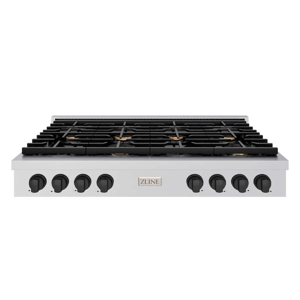ZLINE 48 in. Autograph Edition Paramount Gas Rangetop with 8 Burners and Porcelain Cooktop in Stainless Steel with Matte Black Accents, Open Box-Good Condition