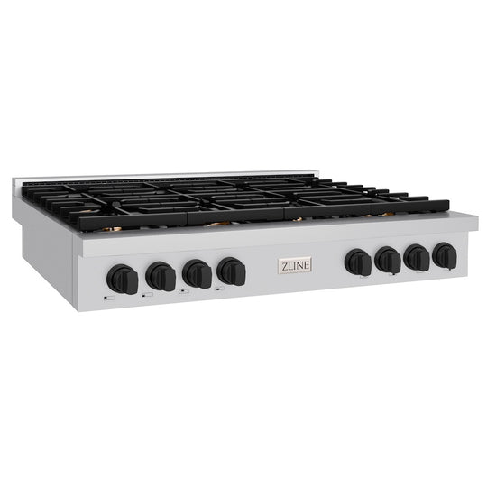 ZLINE 48 in. Autograph Edition Paramount Gas Rangetop with 8 Burners and Porcelain Cooktop in Stainless Steel with Matte Black Accents, Open Box-Great Condition