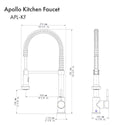 ZLINE Apollo Pull Down Spring Kitchen Faucet in Polished Gold (APL-KF-PG) dimensional diagram.