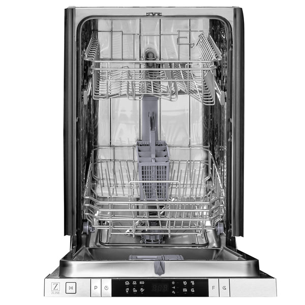 ZLINE 18 in. Compact Black Stainless Steel Top Control Built-In Dishwasher with Stainless Steel Tub and Modern Style Handle, 52dBa (DW-BS-H-18)
