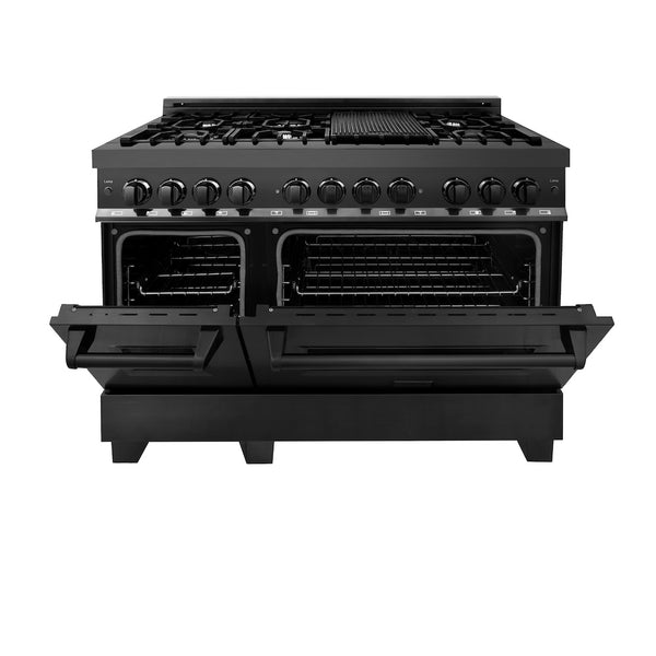 ZLINE 48 in. 6.0 cu. ft. Legacy Dual Fuel Range with 7 Burner Gas Cooktop and 2 Electric Ovens in Black Stainless Steel, Open Box-Great Condition