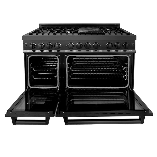 ZLINE 48 in. 6.0 cu. ft. Legacy Dual Fuel Range with 7 Burner Gas Cooktop and 2 Electric Ovens in Black Stainless Steel, Open Box-Great Condition