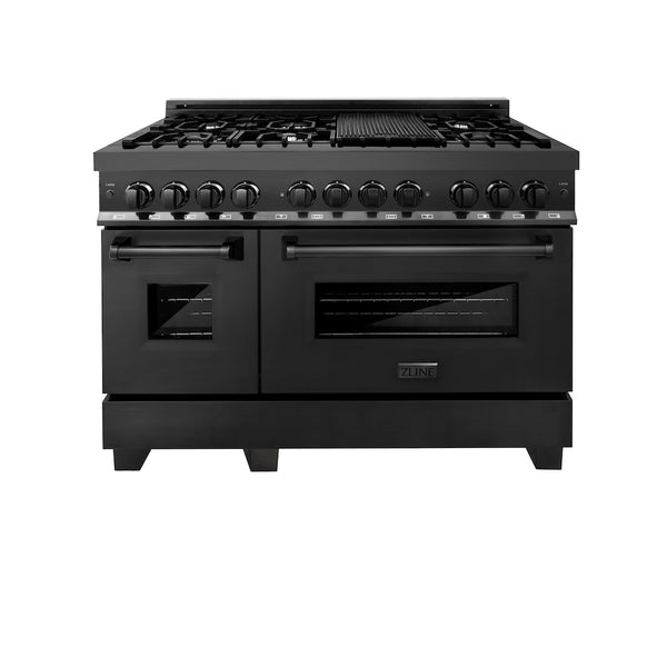 ZLINE 48 in. 6.0 cu. ft. Legacy Dual Fuel Range with 7 Burner Gas Cooktop and 2 Electric Ovens in Black Stainless Steel, Open Box-Great Condition
