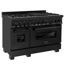 ZLINE 48 in. 6.0 cu. ft. Legacy Dual Fuel Range with 7 Burner Gas Cooktop and 2 Electric Ovens in Black Stainless Steel, Open Box-Great Condition