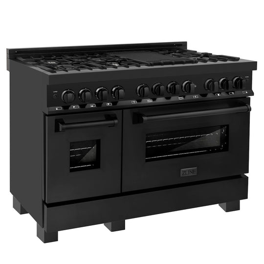 ZLINE 48 in. 6.0 cu. ft. Legacy Dual Fuel Range with 7 Burner Gas Cooktop and 2 Electric Ovens in Black Stainless Steel, Open Box-Great Condition
