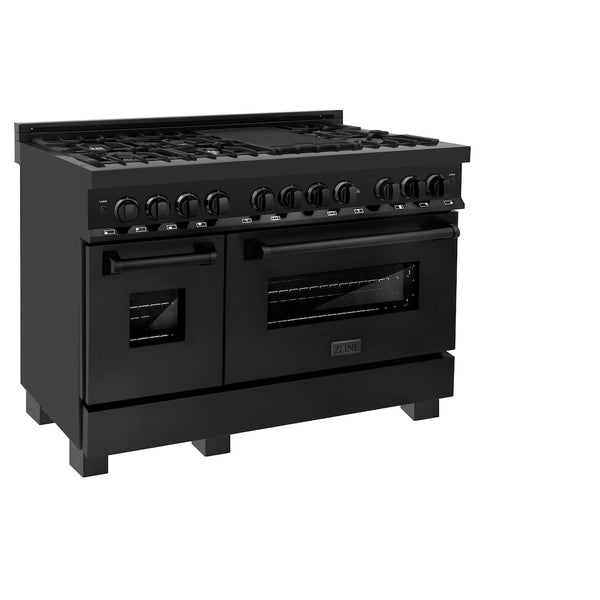 ZLINE 48 in. 6.0 cu. ft. Legacy Dual Fuel Range with 7 Burner Gas Cooktop and 2 Electric Ovens in Black Stainless Steel, Open Box-Great Condition
