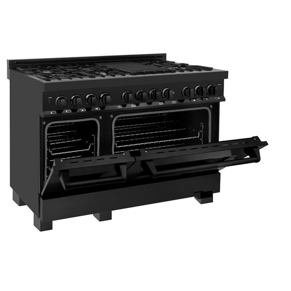ZLINE 48 in. 6.0 cu. ft. Legacy Dual Fuel Range with 7 Burner Gas Cooktop and 2 Electric Ovens in Black Stainless Steel, Open Box-Great Condition