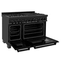 ZLINE 48 in. 6.0 cu. ft. Legacy Dual Fuel Range with 7 Burner Gas Cooktop and 2 Electric Ovens in Black Stainless Steel, Open Box-Great Condition
