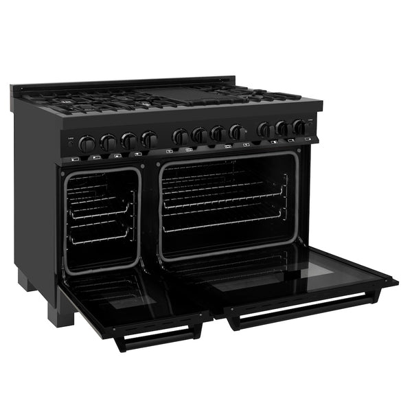 ZLINE 48 in. 6.0 cu. ft. Legacy Dual Fuel Range with 7 Burner Gas Cooktop and 2 Electric Ovens in Black Stainless Steel, Open Box-Great Condition